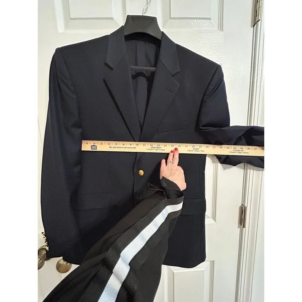 Lauren Ralph Lauren 40 R gold button navy blue wool suit blazer jacket‎ Career